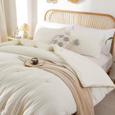 ROSGONIA Oversized King Comforter 120x120, 3pcs Super King Comforter (1 Ivory Comforter & 2 Pillowcases) Lightweight Warm Bedding Set Blanket Quilt