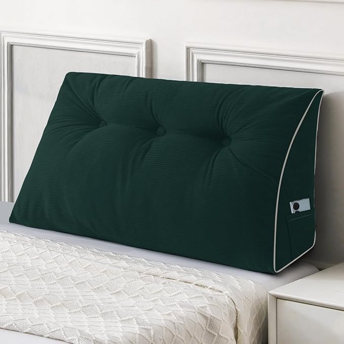 Sasttie Headboard Pillow Twin/Twin XL, Wedge Pillow Headboard for Dorm, Triangular Daybed Backrest Cushion for Sitting or Reading in Bed, with Removable Washable Cover, Green