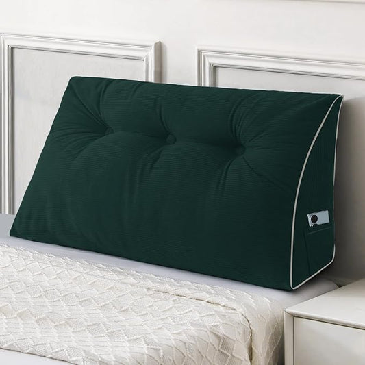 Sasttie Headboard Pillow Twin/Twin XL, Wedge Pillow Headboard for Dorm, Triangular Daybed Backrest Cushion for Sitting or Reading in Bed, with Removable Washable Cover, Green
