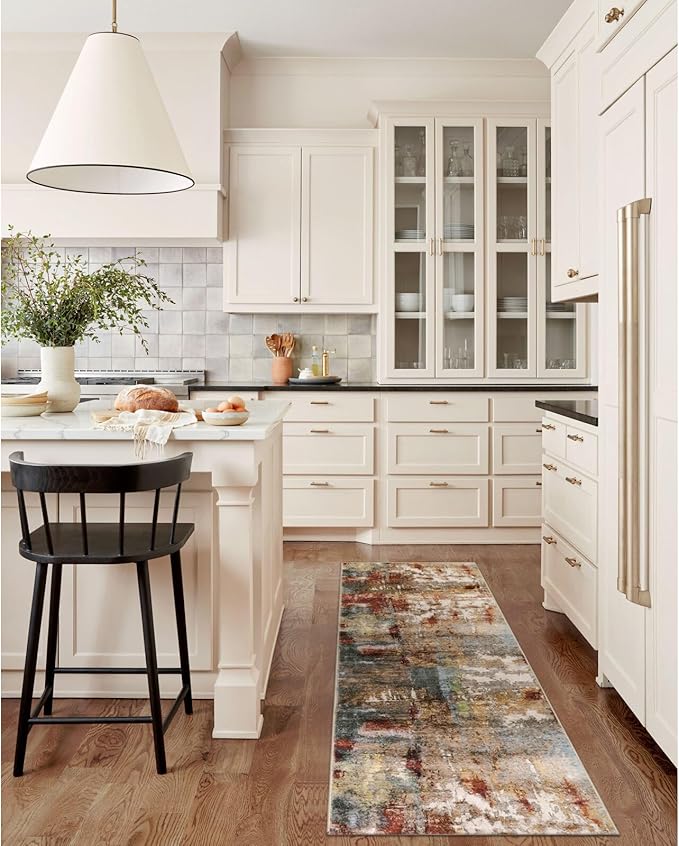 Lahome Washable Runner Rug with Rubber Backing- 2x8 Rug Runners for Hallways Non Slip Kitchen Rugs Non Skid, Modern Abstract Carpet Runner Indoor Floor for Bathroom Entrance Living Room Bedroom,Red