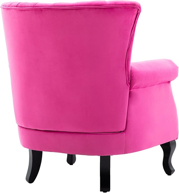 Velvet Accent Chairs Set of 2 with Arm Comfy Living Room Chair Mid-Century Modern Wingback Side Chair Single Sofa Couch for Bedroom Guest Room, Rose Pink