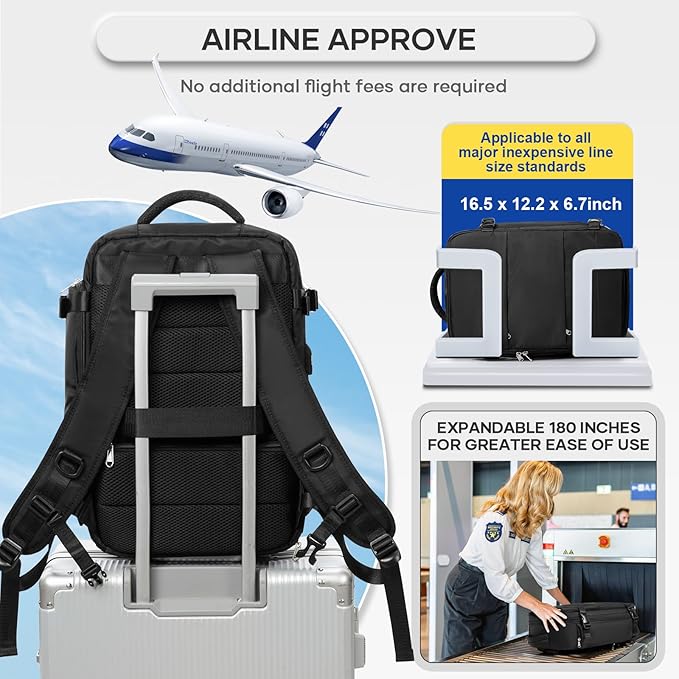 Vacuum Backpack Travel with Electric Vacpack Pump, Vacuum Compression Bags Travel Backpack for Women Men, Flight Approved Waterproof Carry on Backpacks Laptop Work Weekender Daypack, Medium,Black