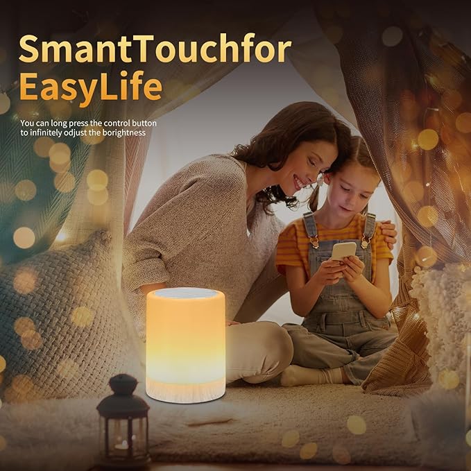 OORUN Touch Bedside Table Lamp,13 RGB Colors & 5 Brightness, USB Rechargeable Desk Lamp, Remote Control Dimmable Light with RGB Color Changing,Portable Lamp for Baby (Wood Grain Beige)