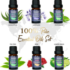 Oil Diffuser with Essential Oils Set – Aromatherapy Oil Diffuser 150ml with 6 Essential Oils Set, Cool Mist Diffusers for Essential Oils, Auto Shut-Off Protection,7 Colors Night Light, Gifts for Mom