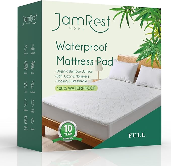 Waterproof Mattress Protector Full Size, Viscose Cooling Breathable Mattress Cover, Fitted Deep Pocket Mattress Pad Cover Stretches up to 23 Inches, Noiseless Soft Bed Cover
