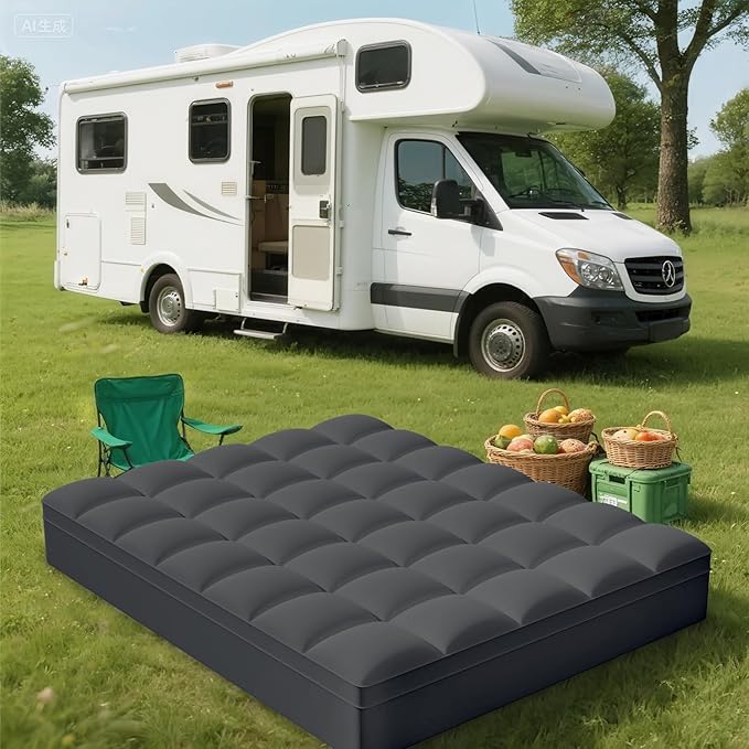 ELEMUSE RV Short Queen Grey Mattress Topper for Back Pain, Extra Thick Mattress Pad Cover, Plush Soft Pillowtop with Elastic Deep Pocket, Overfilled Down Alternative Filling