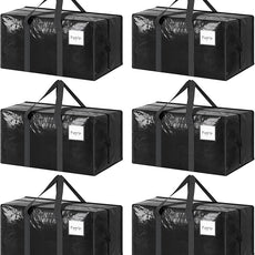 6 Pack Extra Heavy Duty Large Moving Bags with Strong Zipper & Comfortable Handles, Sturdy & Durable Clothes Storage Bags Totes Bins, Packing Moving Boxes for College Supplies, Black