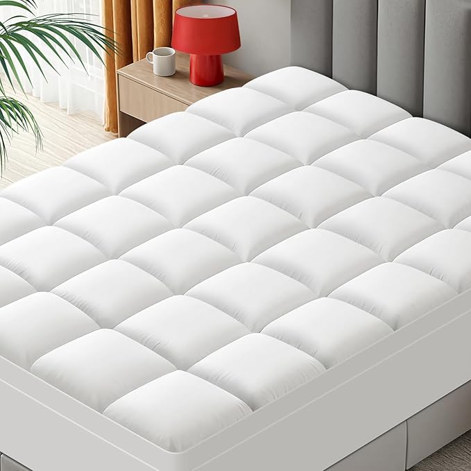 King Mattress Topper - Extra Thick Mattress Pad Cover - Pillow Top with Soft Breathable Spiral Fiber Filling, 8-21 Inch Deep Pocket, Cooling, White