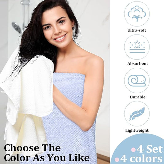 Preboun 12 Pcs Bath Towels and Washcloths 4 Sets Microfiber Bathroom Beach Pool Towel Set Quick Dry Coral Velvet Highly Absorbent for Fitness Sports Shower Travel Spa Hotel(Multicolor)