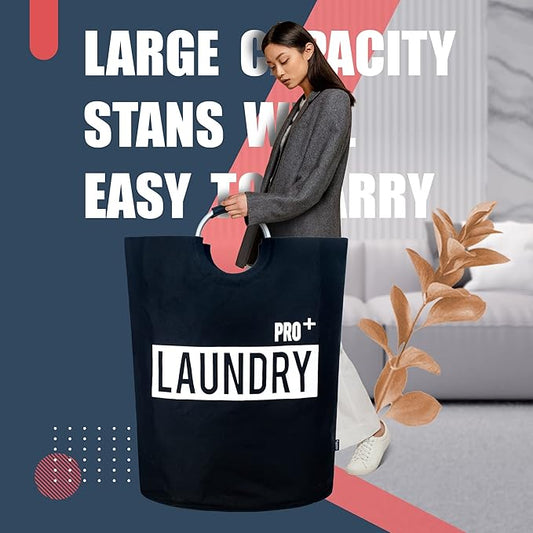 Caroeas Super Large 150L Laundry Basket Pro, Waterproof Laundry Hamper, Collapsible Laundry Basket Easy Storage, Clothes Hamper Stands Up Well, Laundry Bag with Padded Handles (Black)