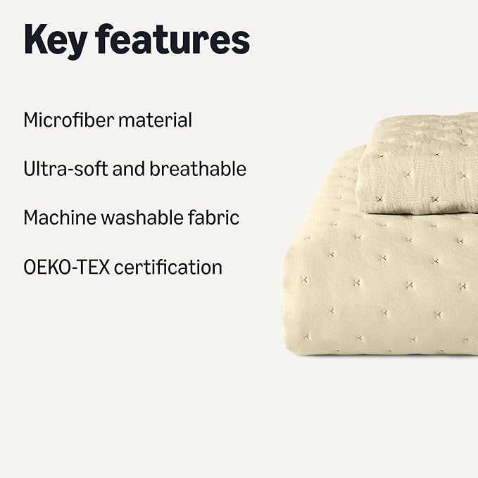 Amazon Basics Brushed Microfiber Quilt Set, Extra Soft with Natural Texture, 2-Piece,Twin/Twin XL, Beige