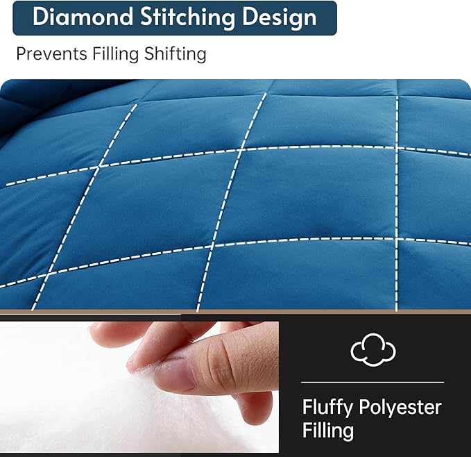 MUXHOMO 7 Pieces Full Comforter Set, Reversible Bed in a Bag Full Size, All Season Bedding Set with Comforter, Flat Sheet, Fitted Sheet, Pillowcases & Shams, Teal & Lake Blue