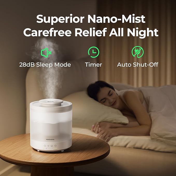 Homvana Small Humidifiers for Bedroom - 2 Packs 1.5L Cool Mist Top Fill Humidifier for Baby Nursery, Essential Oil Diffuser, 3 in 1 for Home Plants Offices and Grow Tents, 7 Color Lights, Ultrasonic