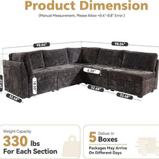 Modular Sectional Sofa,5 Pieces Sectional Couches for Living Room,131X65 L Shaped Cloud Couch with Oversized Convertible Modular Couch for Living Room