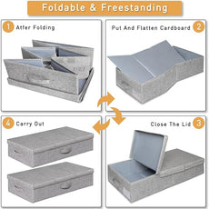 punemi Under Bed Storage With Lids, 2 Pack Large Underbed Storage Containers Clothes W/ 3 Handles, Foldable Low Profile Stackable Drawer Organizer Bins Box for Blanket Shoe Bedroom, 31.1*15.7*6inch