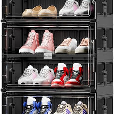 JEKO&JEKO 10 Tiers Foldable Shoe Rack Organizer Cabinet for Closet Entryway, Large Collapsible Shoe Storage Box with Magnetic Doors Fits Up to 20 Pairs (Black)