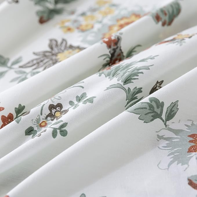 FADFAY Sheets Set Twin XL Elegant Floral Bedding Shabby Beige Bird Print College Dorm Room Bedding Vintage Farmhouse Set100% Cotton Bed Sheet Set with Deep Pocket Fitted Sheet 4Pcs, Twin XL Size