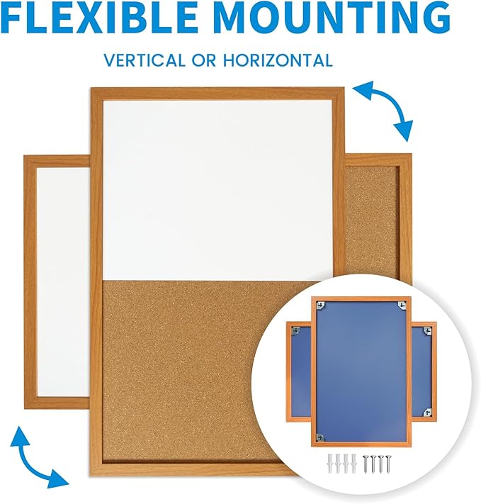 Combination Writeboard 24"x 18" Magnetic Whiteboard & Cork Board Dry Erase Board Bulletin Board Wall Mounted Wood Frame