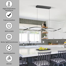 Modern Ceiling Pendant Lights, 57in Chandelier Dimmable with Remote Control 3000k-6000K Adjustable Color Temperature, Aluminum Island Lighting Lamp Fixture for Kitchen, Dining Room