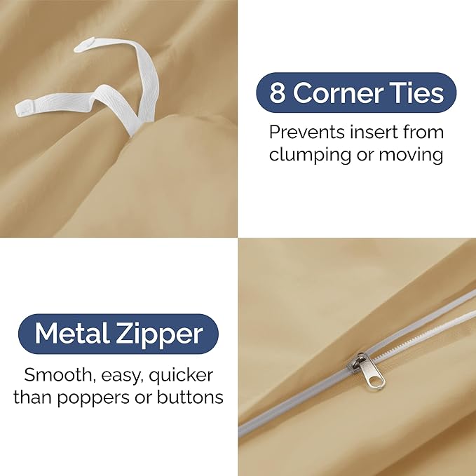 CGK Unlimited Duvet Cover Twin/Twin XL Size Set - Extra Soft Duvet Cover 68 x 90 with 1 Pillow Sham - Hotel Quality, Fade Free w/Zipper Closures & Ties - Bedding and Bed Linens Set (Beige)