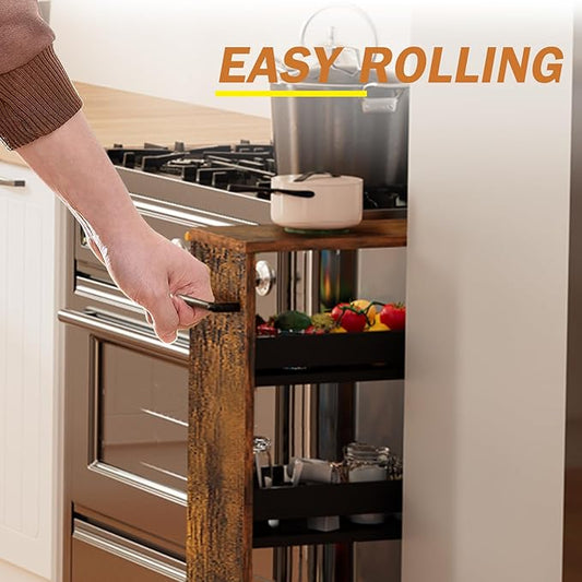 TEAMIX 4 Tier Slim Storage Cart with Handle, Slide Out Storage Rolling Utility Cart Mobile Shelving Unit Organizer Trolley for Small Spaces Kitchen Laundry Narrow Places