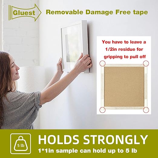 Damage Free Double Sided Tape 3/4in x 20ft, Removable Picture Hanging Strips Residue Free, Heavy Duty Mounting Tape, Wall Adhesive Strips Foam Tape Roller for Poster Carpet Rug Art Craft