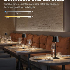 KDG 2 Pack Cordless Table Lamp, Portable LED Desk Lamps, 5000mAh Battery Operated, 3 Color Stepless Dimming Up, for Restaurant, Bedroom, Outdoor Camping, Coffee Shop, Night Light, Rechargeable (Black)