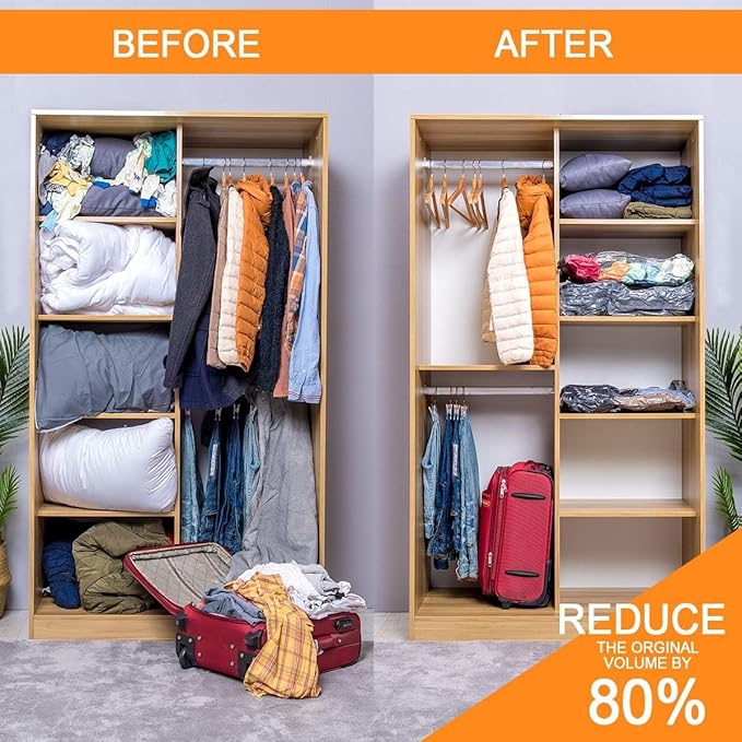 6 XX Large Vacuum Storage Bags, Space Saver Sealer Compression Bags for Blankets, Comforters, Pillows, Clothes Storage