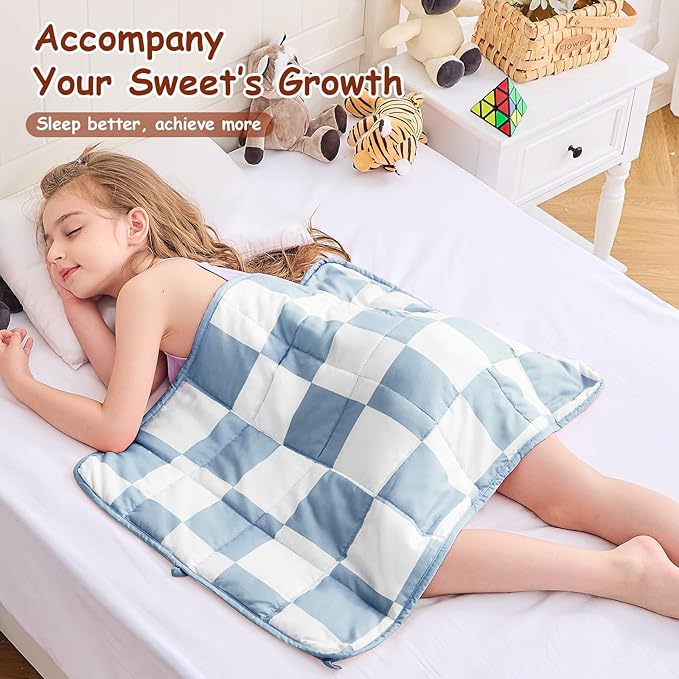 yescool Blue Checkered Weighted Lap Pad 2 Pounds Cooling Weighted Lap Blanket, Plaid Small Weighted Blanket, Weighted Throw Blankets Gift for Travel Indoor Outdoor, 20"x30"