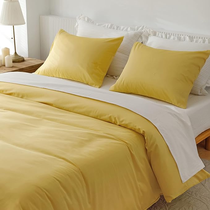 HeimenAogo High TC Egyptian Cotton Duvet Cover Set King Sateen Weave, Silky Soft and Breathable Bedding Set with Zipper Closure, Extra-Long Staple Cotton Bed Linen Aurora Yellow 3Pcs, 104"×90"