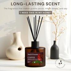 Soul & Scents Reed Diffuser Set – Coffee | 7.43 oz Refillable Scented Oil with 6 Fiber Sticks | Long-Lasting Home Fragrance & Air Freshener for Bedroom, Bathroom, Office | Gift & Décor Piece