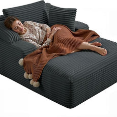 67 Inch Chaise Lounge Chair Indoor, Oversized Corduroy Upholstered Boneless Sofa Bed, Deep Seat Sleeper Couch Reading Chairs, Cloud Sofas Couches for Living Room, No Assembly Required (Dark Grey)