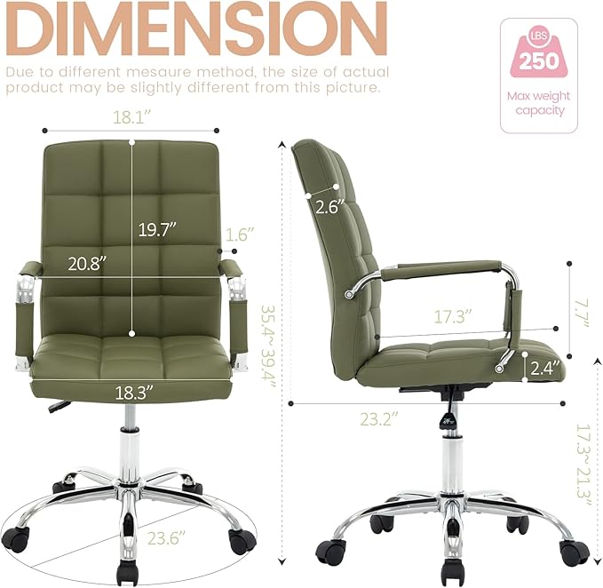 High Back Desk Chair, Modern PU Leather Home Office Task Chair with Arms, Adjustable Swivel Computer Executive Chair with Wheels (Olive Green)
