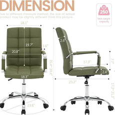 High Back Desk Chair, Modern PU Leather Home Office Task Chair with Arms, Adjustable Swivel Computer Executive Chair with Wheels (Olive Green)