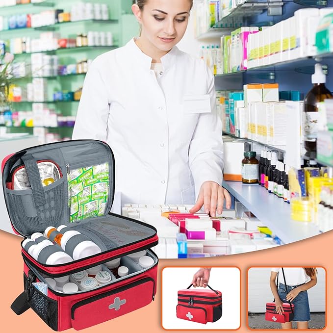 Medicine Storage Bag, Pill Bottle Organizer for Emergency, Medicine Box Empty with Small Portable Pouch, First Aid Box for Travel and Home Storage