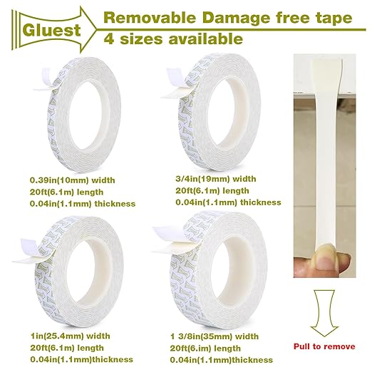 Damage Free Double Sided Tape 20ft, Removable Picture Hanging Strips Residue Free, Heavy Duty Mounting Tape, No Damage Wall Tape,Wall Adhesive Strips Foam Tape Wide Roller