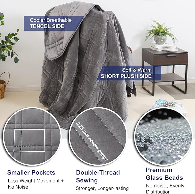 OMYSTYLE 80''x87'' Weighted Blanket Queen Size for Adult(20lb, Reversible), Double-Sided with Warm Short Plush and Cool Tencel Fabric - Carry Bag Included