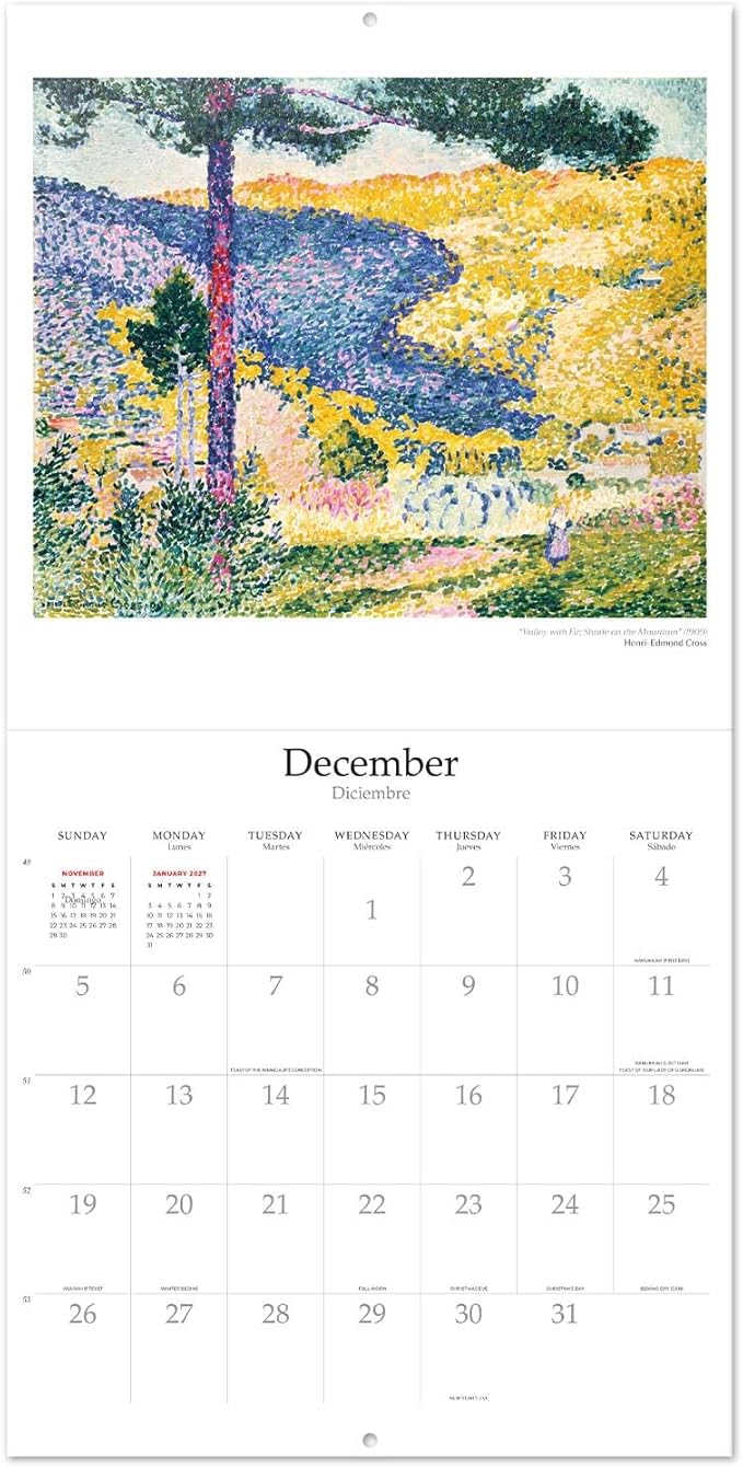 Art Wall Calendar 2026 12" x 12" FSC® Plastic Free - Starts Week On Sunday | Family Planner Calendar 2026