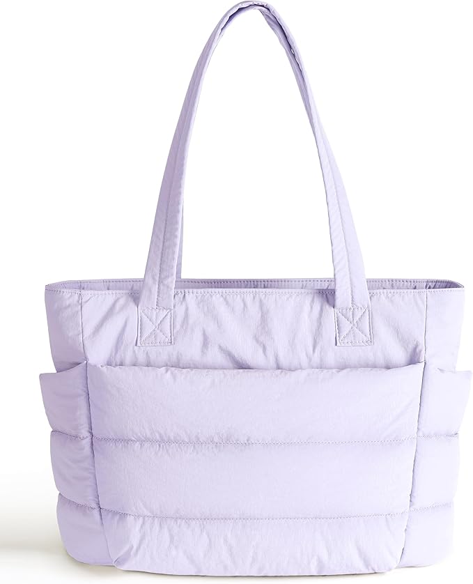 Puffer Tote Bag for Women, Cute Quilted Carryall with Zippered Compartments Shoulder Bag Handbag for Work, Travel, Gym