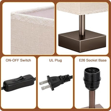 aooshine Brown Small Table Lamp - Bedside Lamp for Bedroom, Minimalist Nightstand Lamp with Square Shade, Desk Lamp for Kids Room