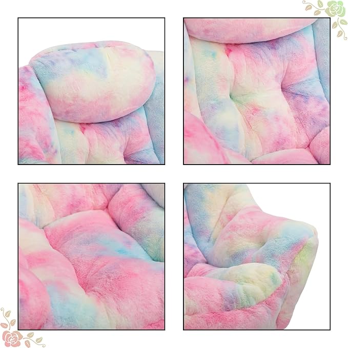 HollyHOME Lazy Chair with Foldable Ottoman, Accent Comfy Lounge Armchair and Folding Footrest Stool, Leisure Sofa Reading Chair and Footstool for Living Room, Bedroom, Dorm,Faux Fur Rainbow