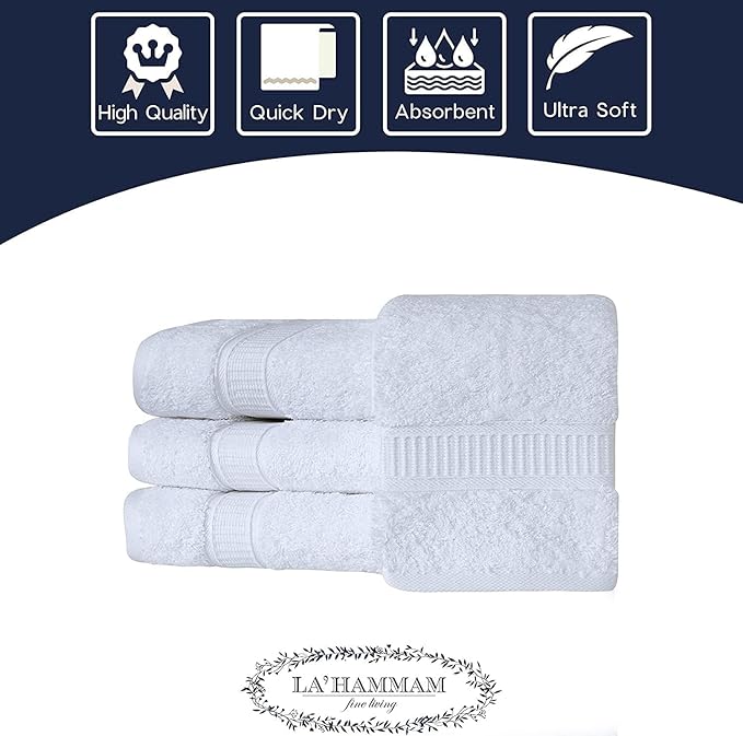 Personalized Towels, Luxury Turkish Genuine Cotton Monogrammed Towel Washcloths for Bathroom, Kitchen, Hotel, Spa, Gym & College Dorm, 2 Pack Washcloth Set for Body & Face, Baby and Adults, White