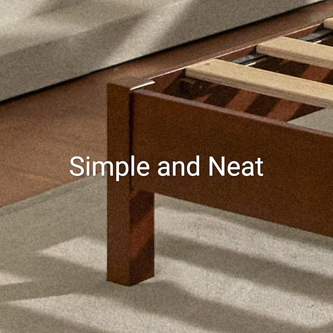 LIFEMENT Full Signature Wood Platform Bed Frame Cherry, Noise-Free, Under Bed Storage, No Box Spring Needed, Easy Assembly