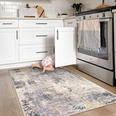 Lahome Modern Abstract Area Rug - 3x5 Gray Washable Entry Rug, Soft Non-Slip Contemporary Nursery Mat Indoor Throw Kitchen Carpet for Living Dining Bedroom Chair Decor