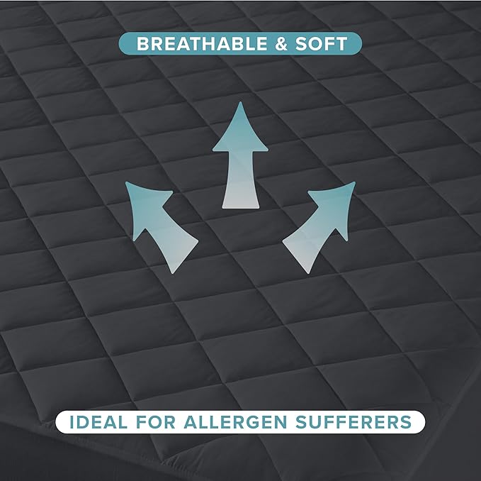 Bare Home Twin Quilted Fitted Mattress Pad - Cooling Mattress Cover - Easily Washable - Elastic Fitted Cover for Mattress - Stretch-to-Fit up to 15 Inches Deep (Twin, Black)