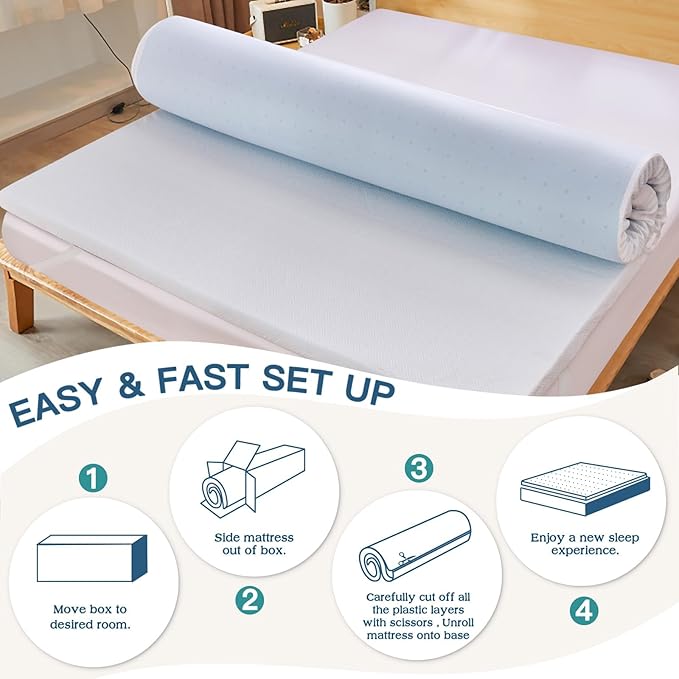 Airensky 4 Inch Memory Foam Mattress Topper, Cooling Gel Infused High Density Twin (39"x75") Topper with Removable Skin-Friendly Cover, Bed Topper for Pressure Relief Back Pain, CertiPUR-US Certified