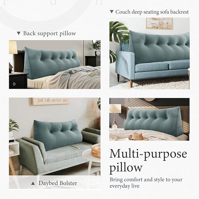 8 lbs Thickened Twin Wedge Pillow Headboard College Dorm Bed Velvet Wedge Pillow Backrest Triangular Headboard Pillows with Side Pocket, Dorm Bedding Essentials for Girls & Boys, Gray