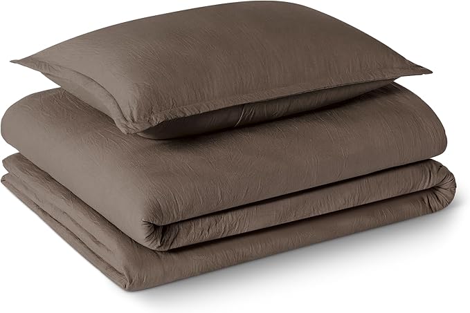 Amazon Basics Brushed Microfiber Comforter Set, Extra Soft with Natural Texture, 2-Piece, Twin/Twin XL, Brown