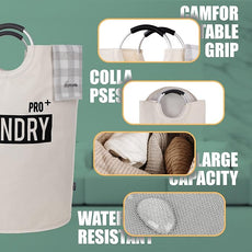 Caroeas Super Large 150L Laundry Basket Pro, Waterproof Laundry Hamper, Collapsible Laundry Basket Easy Storage, Clothes Hamper Stands Up Well, Laundry Bag with Padded Handles (Beige)