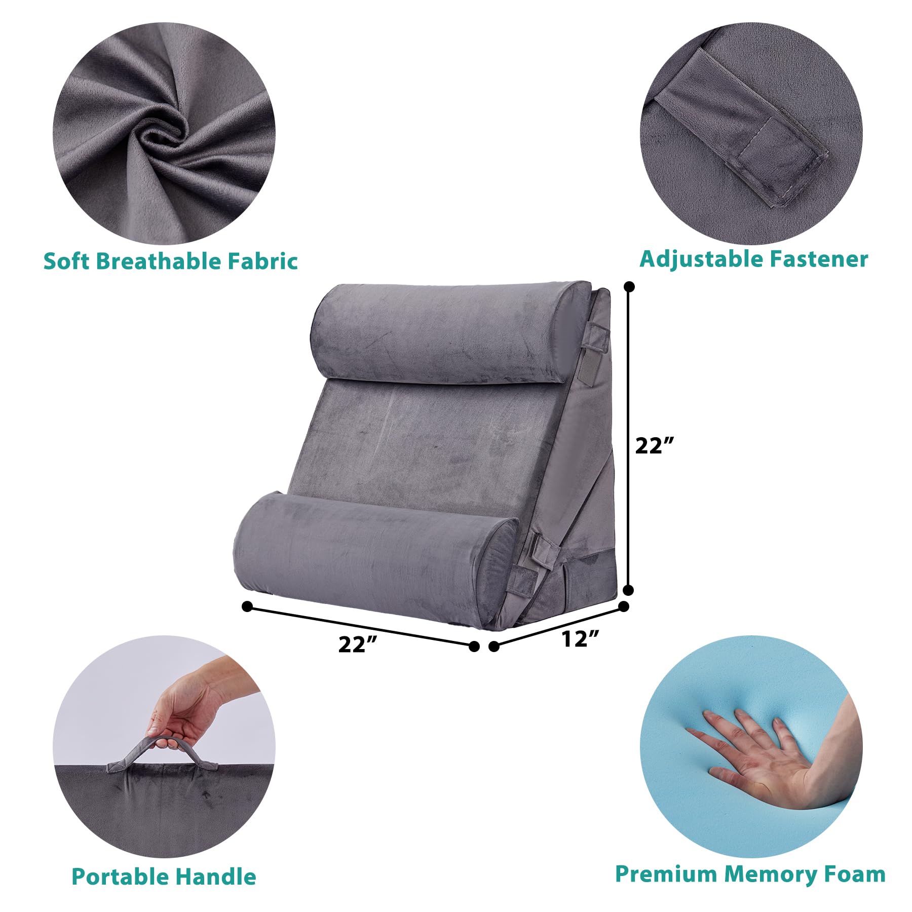 Bedluxe Wedge Pillow Headboard, 3PCS Orthopedic Bed Wedge Pillows Set for After Surgery, Adjustable Pillow Wedge for Acid Reflux&Back Pain Relief, Sleeping, Back Pillow for Bed Sitting Up, White/Grey Dormly